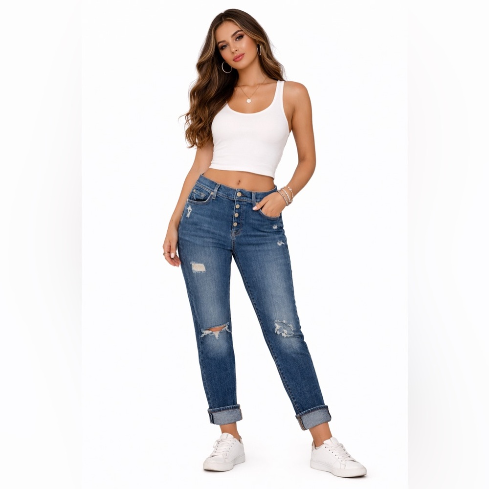7 For All Mankind Josefina Skinny Boyfriend Jeans Size 28 Distressed